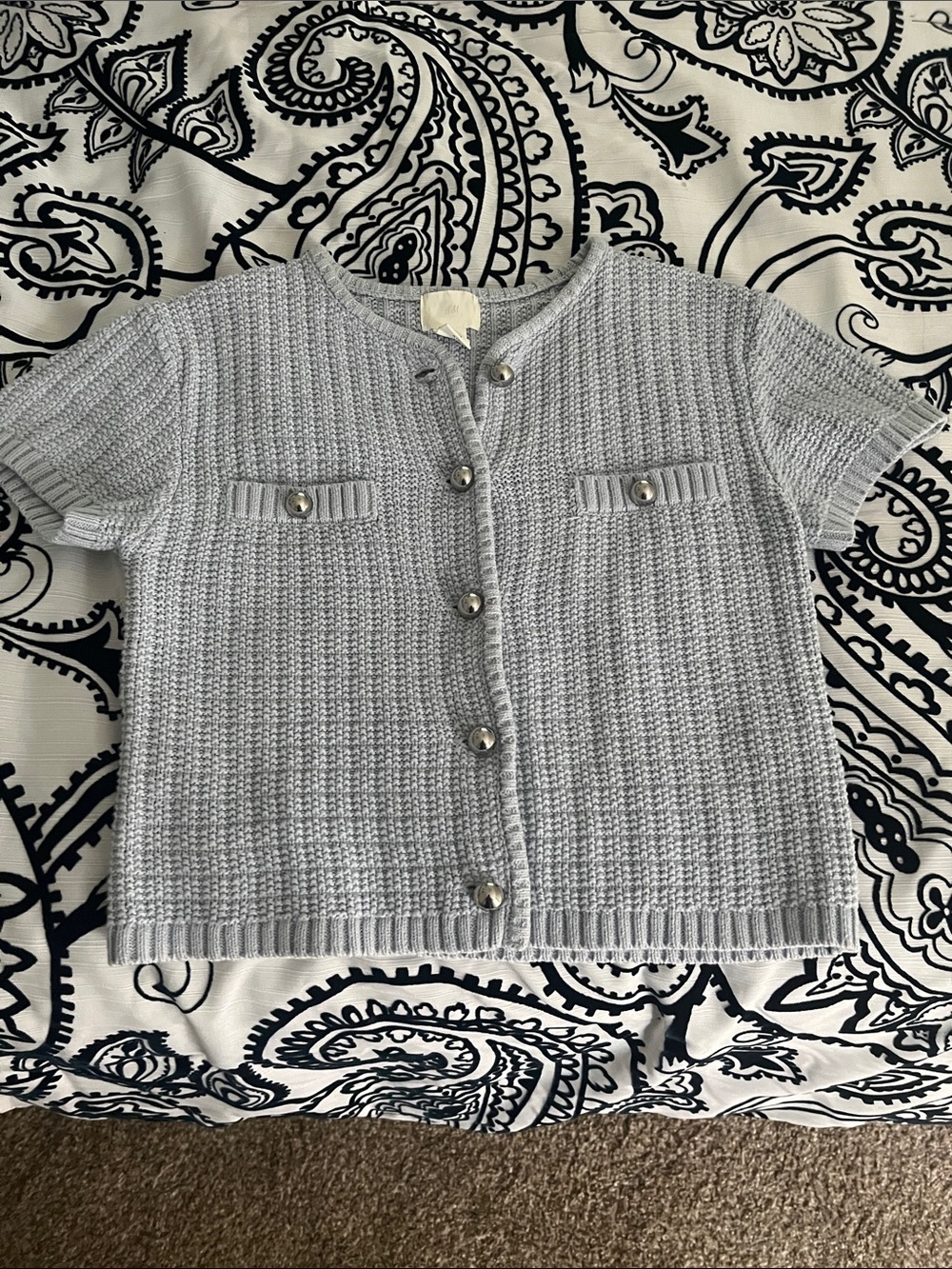 H&M Light Blue Knit Short-Sleeve Cardigan Crop Top